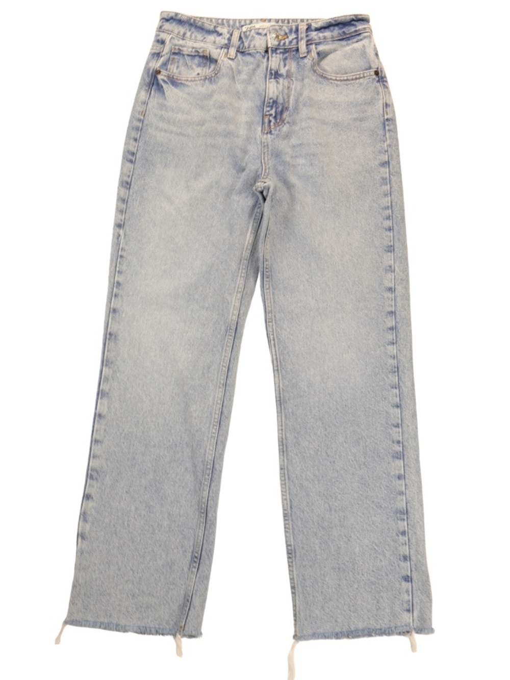 Zara High Rise Wide Leg Raw Hem Jeans Size 6 Light Wash